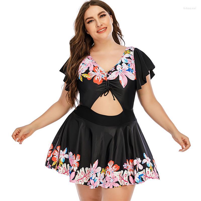 

Women's Swimwear 2022 Plus Size 5XL Women One Piece Print Big Summer Swimsuit Swimming Dress Beachwear Large 3XL Bathing Suit, Black