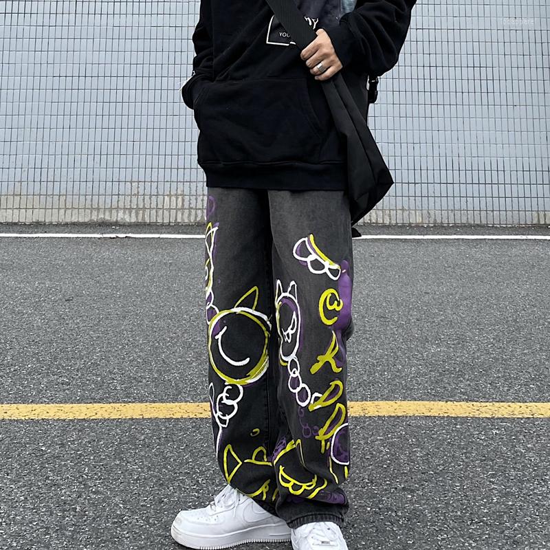 

Women's Jeans Anime Print Straight Leg For Women Fashion Trends Boyfriend Clothing Teenage Girls Baggy Denim Pants High Waist Streetwear, 3576