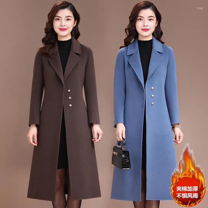 

Women's Wool 2022 Long Loose Woolen Trench Coat Cotton Thick Coats Autumn Winter Fashion Overcoat 4XL Elegant Outerwear, Brown add cotton