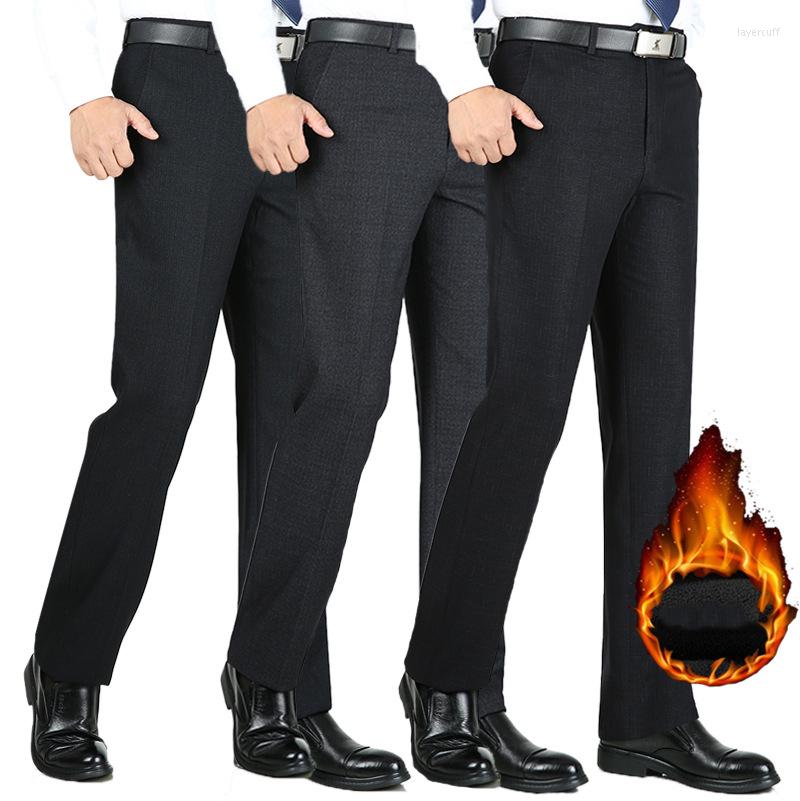 

Men's Suits Fleece Thicken Business Casual Men Trousers Autumn Winter Straight Comfortable Leisure Men's Pants High Waist, Grey 9612