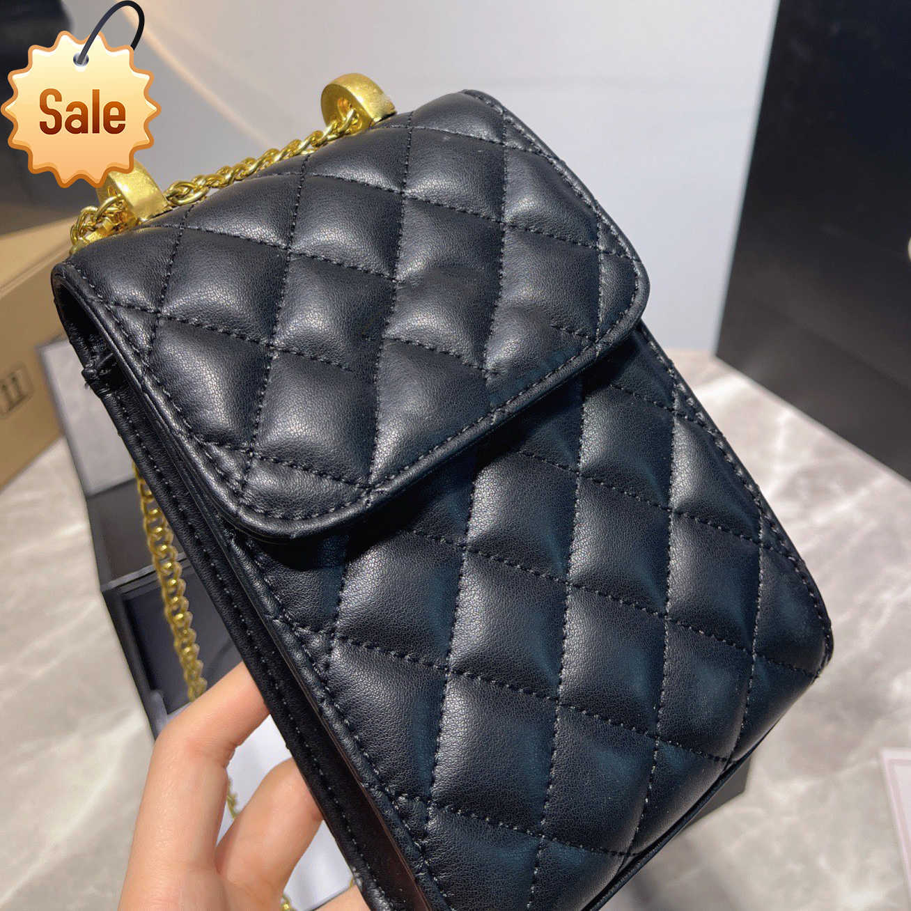 

Women's Brand Designers Shoulder Bags Fashion Mini Flip Phone Bag High Quality Solid Leather Hardware Gold Chain Crossbody Bag Factory Direct Sales, Black