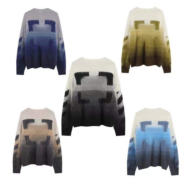 

Mens Sweater offs Men Womens Arrow Color Gradient Cardigan Zebra Crossing Sweaters Senior white Classic Multicolor Round Neck Autumn Winter Keep Warm Comfortable Top1