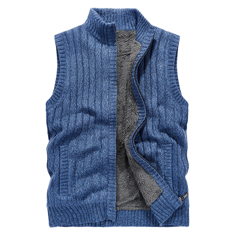 

Men's Vests Autumn Winter Sweater Men's Knitted Vest Stand Collar Velvet Thick Warm Jacket Men's Sweaters Warm Knitted Sweater Jackets 221202, Sky blue