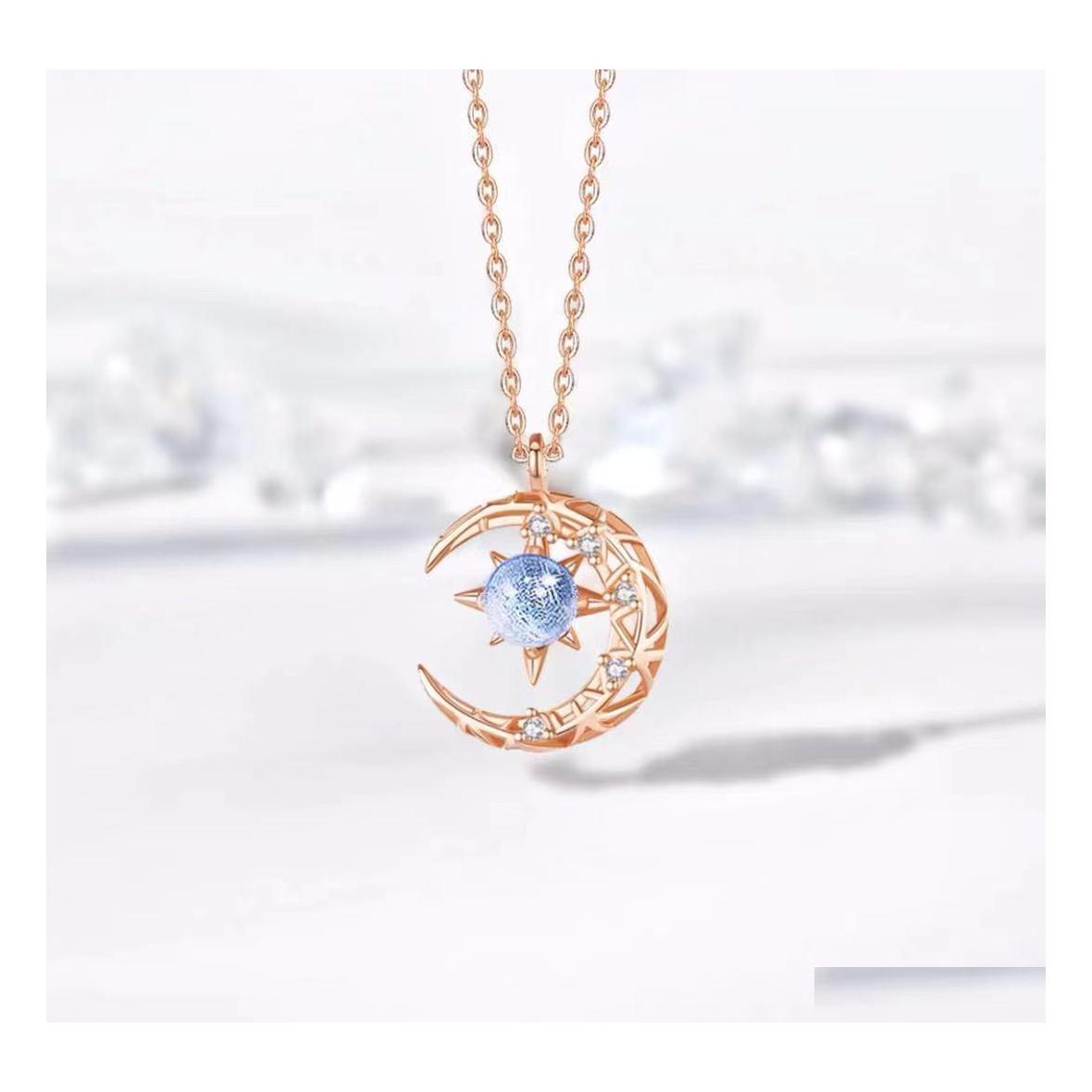 

Pendant Necklaces Fashion Jewelry Hollow Out Star Moon Pendant Necklace Women Moonstone Clavicle Chain Choker Necklaces Drop Deliver Dhvpt