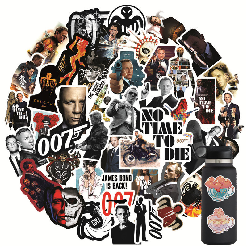 

50PCS British Special Agent James Bond 007 Stickers Book Laptop Guitar Motorcycle Luggage Skateboard DIY Decorative Decal, Multi colors