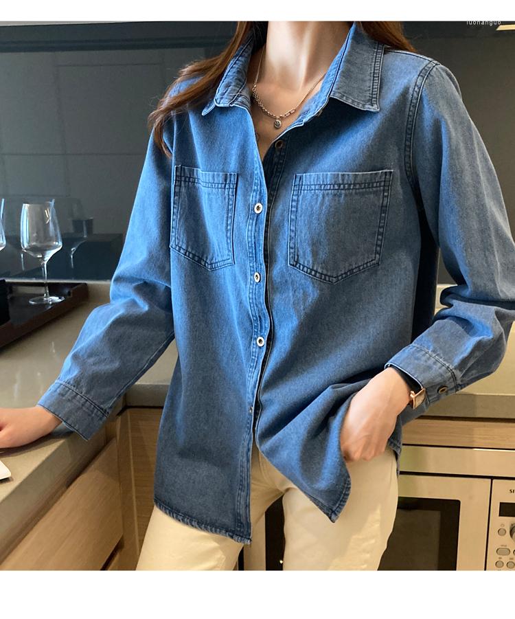 

Women' Blouses 9251#November Retro Denim Jacket Women' Autumn And Winter Loose Long-sleeved Shirt Design Sense Niche, Blue