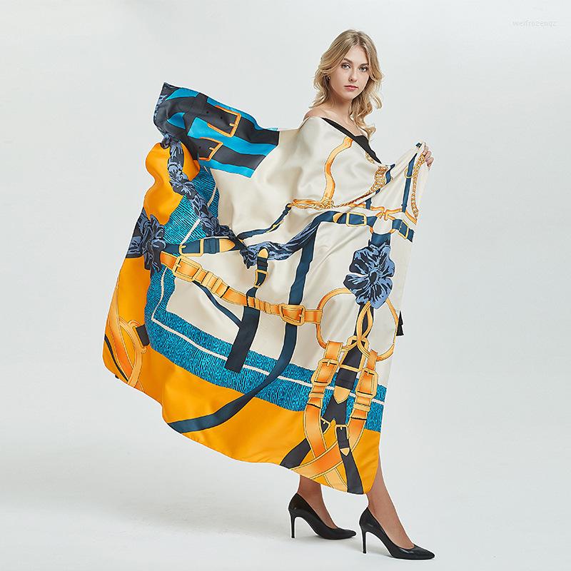 

Scarves 130cm Twill Silk Scarf Fashion Design Bandana Chain Printing Winter Women Shawls Wrap