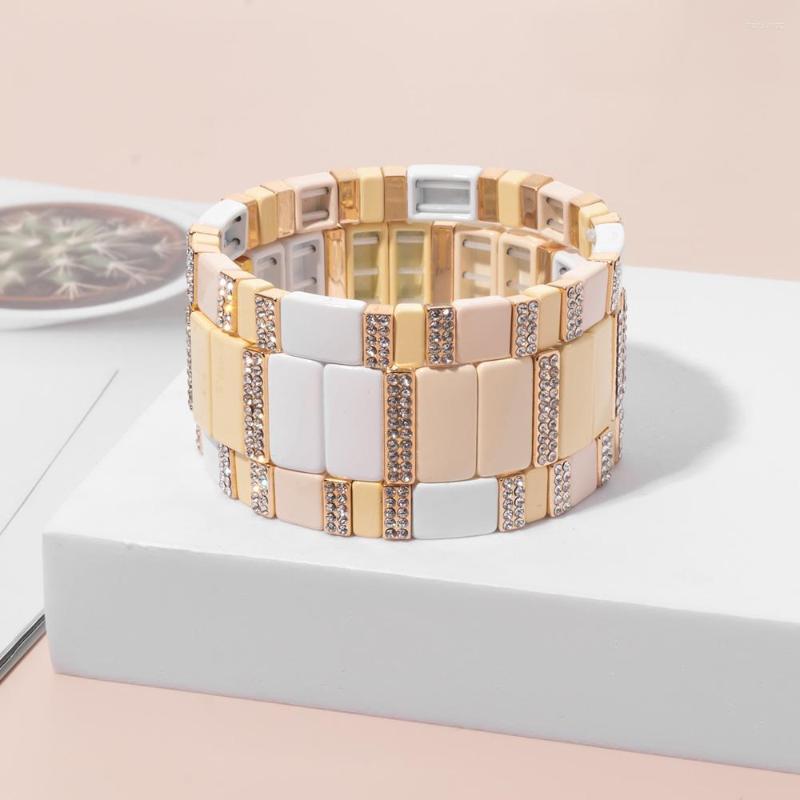 

Charm Bracelets KKBEAD Enamel Tile Bracelet With Rhinestones Alloy Beaded For Women Gift Luxury CZ Jewelry Trendy Elastic Pulseras