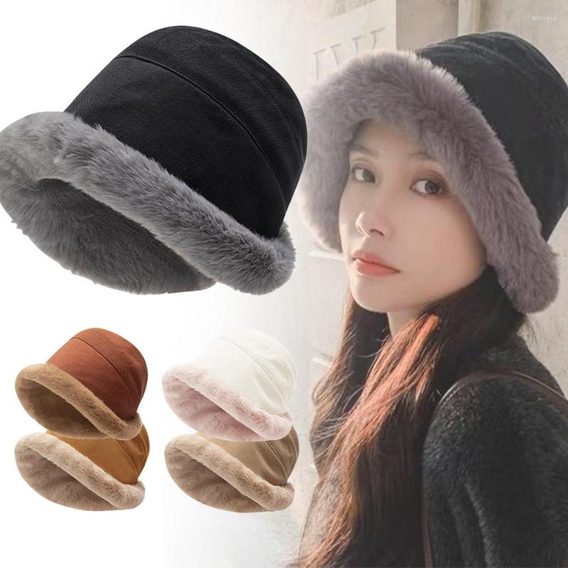 

Berets Winter Warm Bucket Hat Fashion Plush Lamb Hair Female Wide Brim Outdoor Fisherman Trend Ladies Panama Gifts