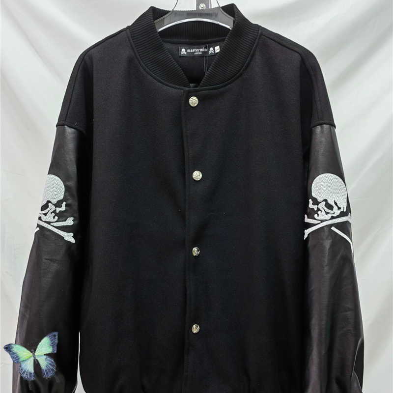 

Men's Jackets Mastermind Japan Baseball Uniform Bomber Jacket Men Women Jacket Leather Sleeve Cardigan Patchwork Wool Coat T221202