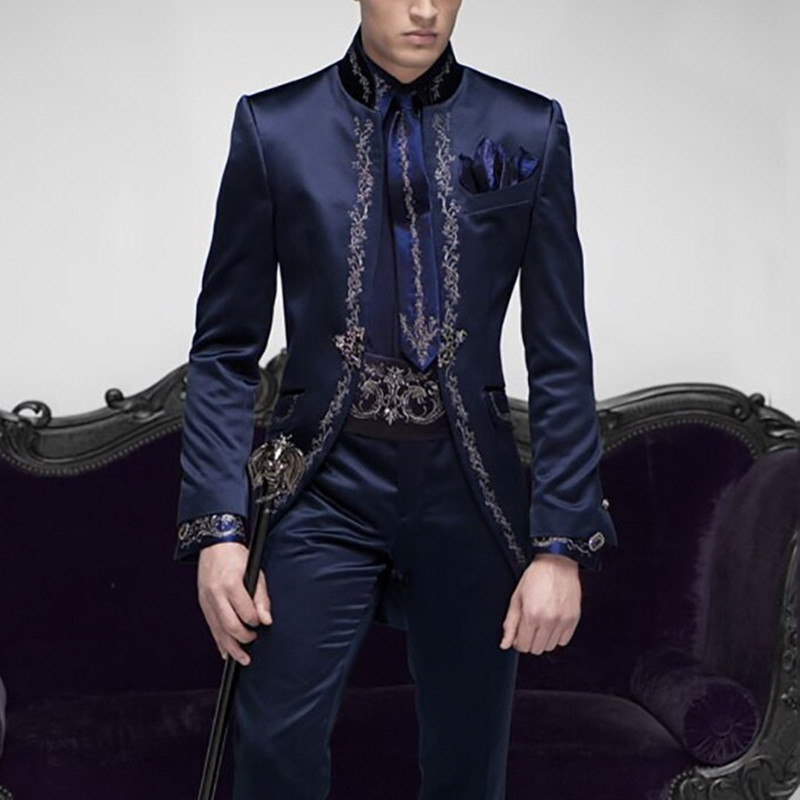 

Men's Suits Blazers Tailor Made Italian Embroidery Navy Blue Men Slim Fit Groom Prom Tuxedo 2 Piece Male Blazer Luxury Brand JacketPant 221201, Royal blue