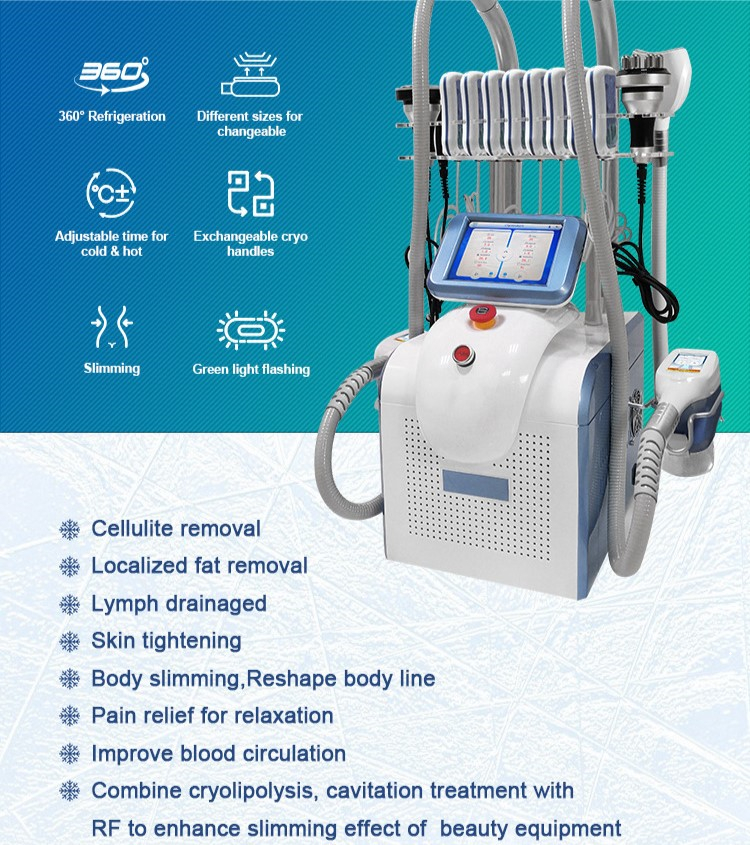 

Protable 7 in 1 360° CRYO cryolipolysis fat freeze fat removal machine 3 handles Cryotherapy ultrasonic cavitation freezing device beauty Salon equipment