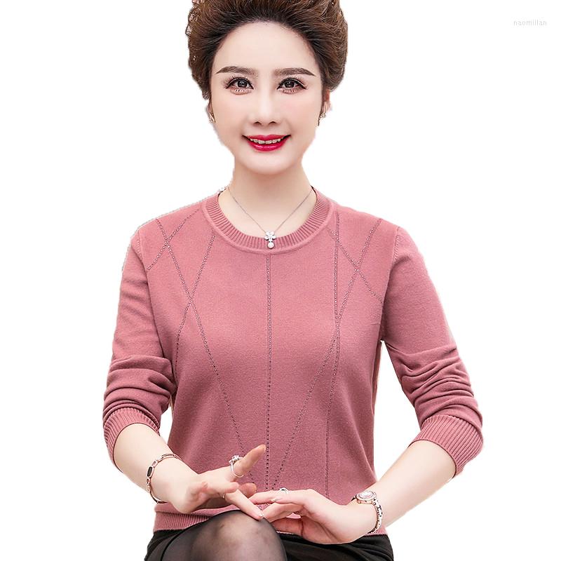 

Women's Sweaters Middle-aged And Elderly Women's Round Neck Knitted Sweater Pullover Spring Autumn Fashion Bottoming Shirt Jumper K1146, Black