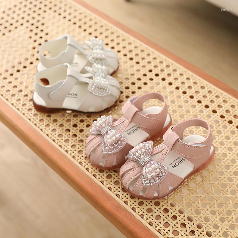 

Athletic Shoes Baby Girls Bow-tie Sandals For Kids Fashion Hollow Out Leather Shoe Soft Sole Cute Princess Pearl Beach F05273, Pink