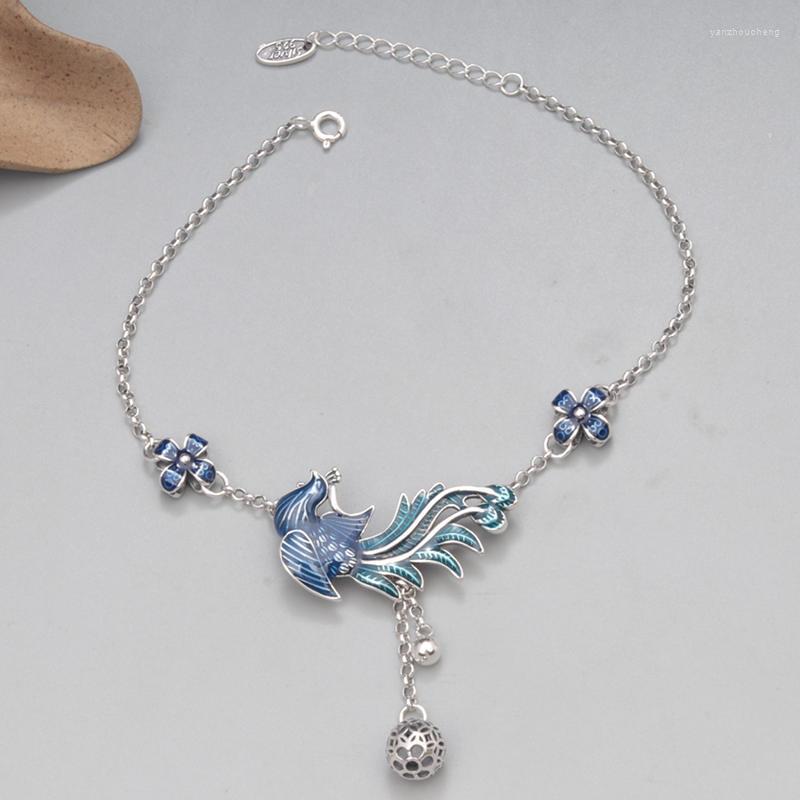

Anklets Ethnic Peacock Flower Foot Chain For Women Vintage 925 Sterling Silver Enamel Anklet Bracelet Jewelry Wholesale