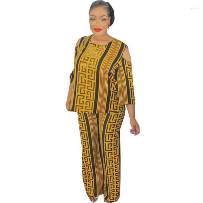 

Ethnic Clothing Two Piece Set African Clothes Party Women's Print Tops And Pants Matching Outfits Loose Straight Leg Summer Autumn