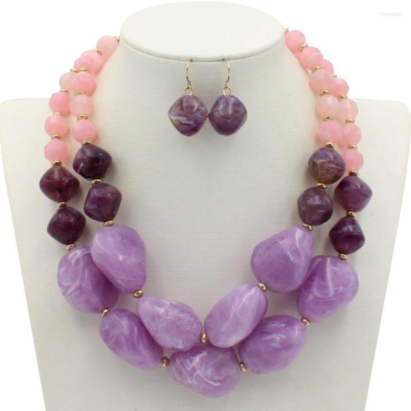 

Necklace Earrings Set 2022 Boho Jelly Handmade Beaded Multi Layer Geometric Irregular Resin Bohemian For Women, Picture shown