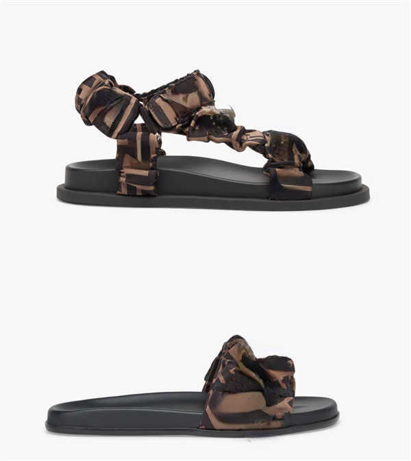 Marque Casual Chaussures 2022 design design sandales en satin marron Foulard en soie Confortable Doux Plat Pantoufles chaussures de plage taille