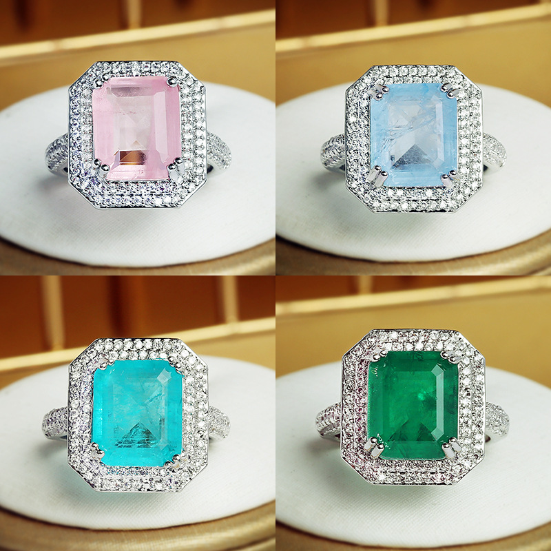 

Square Diamond Cluster Rings Main Stone Cotton Floss Candy Colorful Treasure Ring