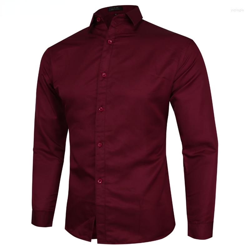 

Men's Casual Shirts Wine Red Mens Dress 2022 Autumn Slim Fit Long Sleeve Shirt Men Business Formal Work Chemise, Black