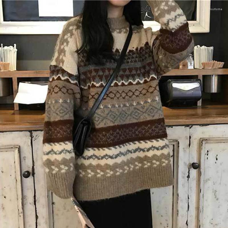

Women' Sweaters Pullovers Women Vintage Loose Casual Geometric Retro Lazy Female 4XL Harajuku Korean Style Ulzzang Chic Top, Gray