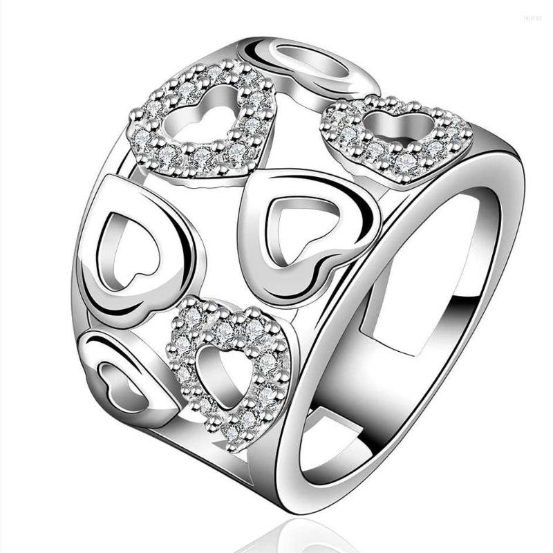 

Cluster Rings Fashion 925 Silver Jewelry Clear CZ Love Heart For Women Wedding Engagement Charm Gift
