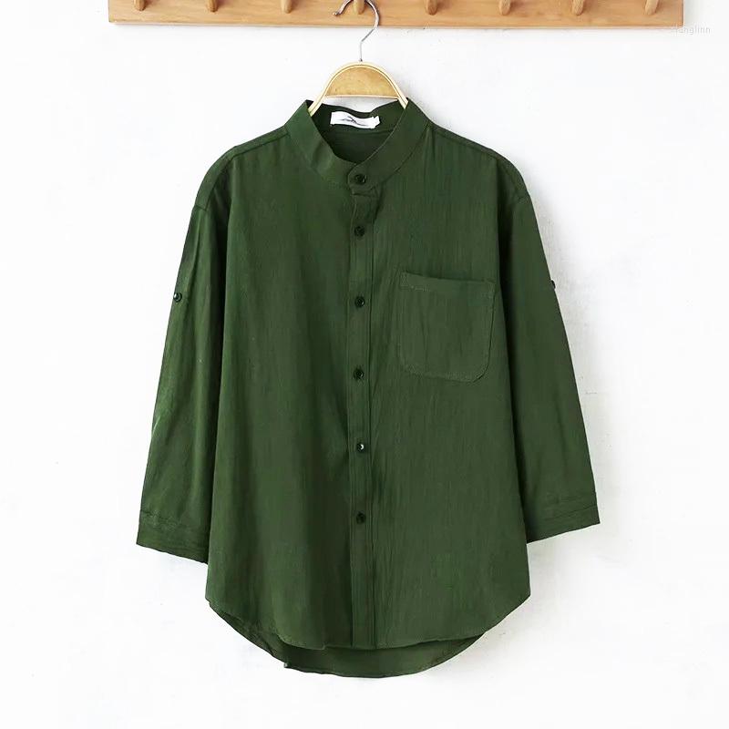 

Men's Casual Shirts Mens Linen Solid Color Simple Stand Collar Bracelet Sleeve With Pocket, Black