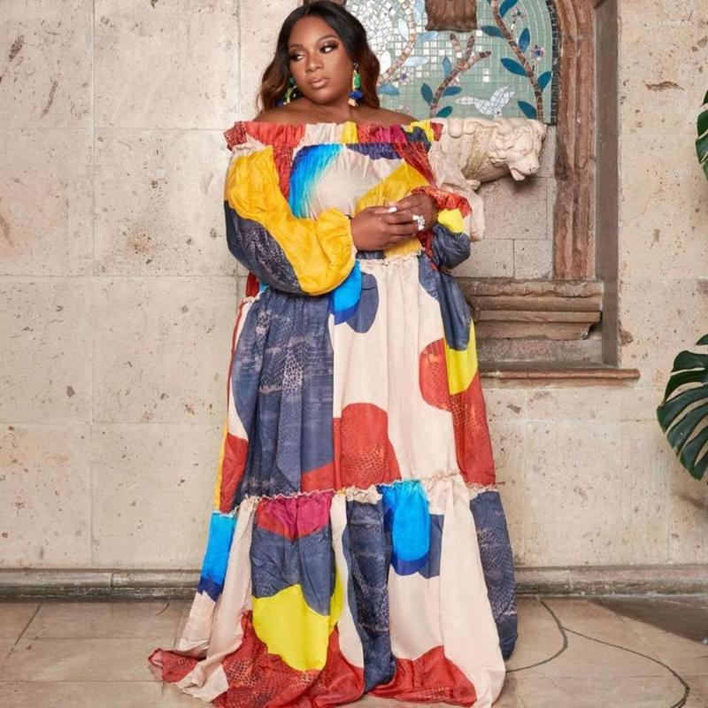 

Ethnic Clothing Blue Print Open Back Sexy Long Skirt Large Size Long-Sleeved Dress Casual Women's 2022 Spring Loose Robe African S-5XL