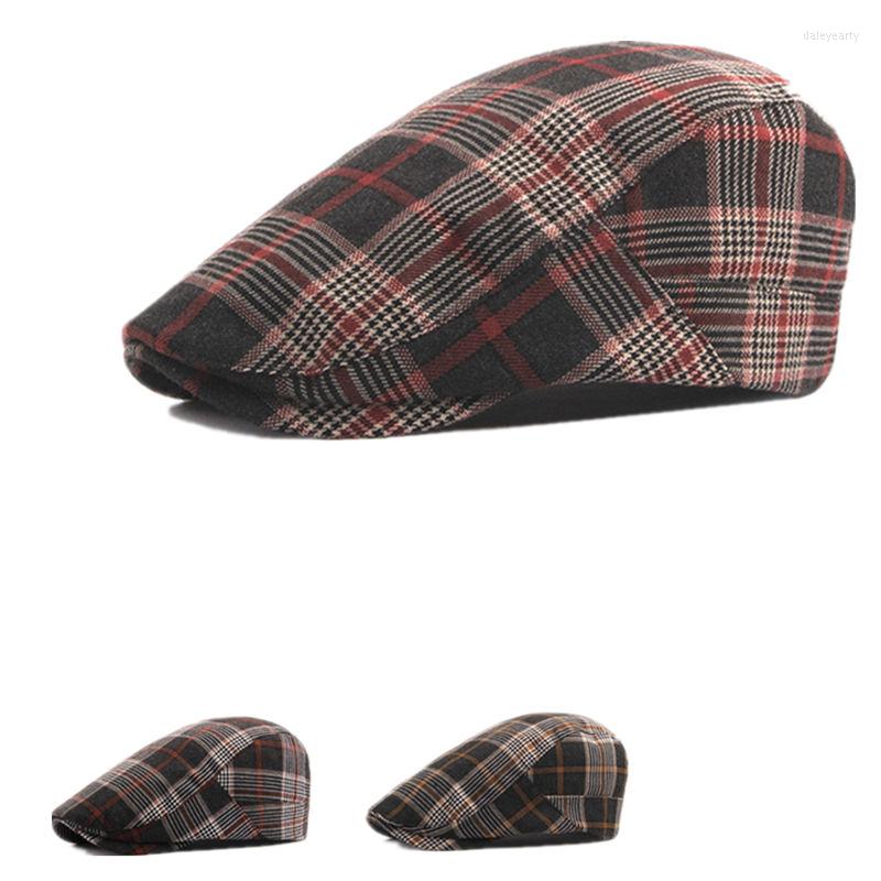 

Berets 2022 Spring Summer Plaid Sboy Caps Men Cotton Flat Peaked Cap Women Painter Beret Hats 26, Red