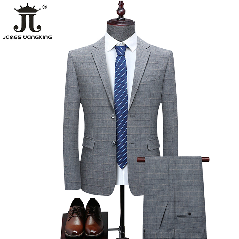 

Men's Suits Blazers Business Casual Wedding Groom Party Twopiece Blazer Trousers Slim Male Solid Color Plaid Stripes Jacket Pants 221201, Black 8911