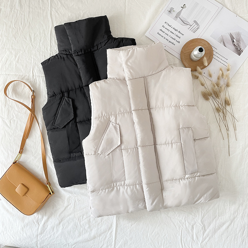 

Women' Vests winter women' cold coat cardigan padded jacket vest sleeveless tops Korean fashion wholesale 221202, White