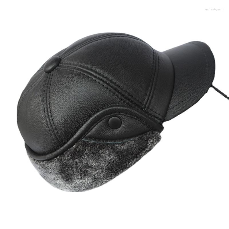 

Berets Middle-aged And Elderly Outdoor Winter Old Man's Cowhide Warm Ear Protection Bomber For Men's Thickened Cotton Hat, Gray