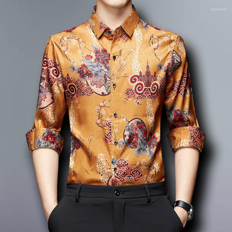 

Men's Casual Shirts Chinese Style Exquisite Printing Fashion Long Sleeved Shirt Men Spring 2022 Quality Soft Comfortable Luxury Chemise, Picture shown