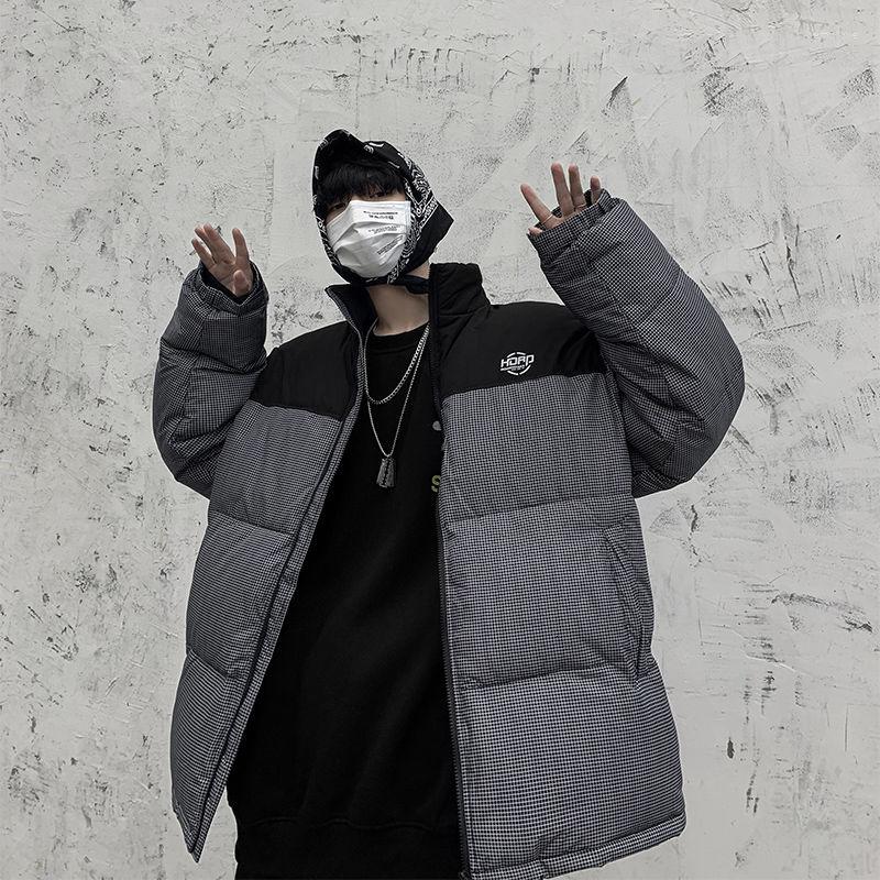 

Men's Down INXYZ Winter Style Printed Stand-collar Fleece Jacket Casual Large Size Thicker Letter Parka Women's Warm, Black