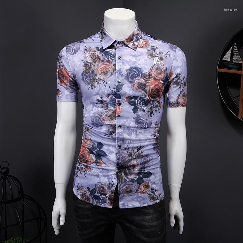 

Men's Casual Shirts Men's Summer Cartoon Red Floral Print Turn-down Collar Short Sleeve Beach Blouse