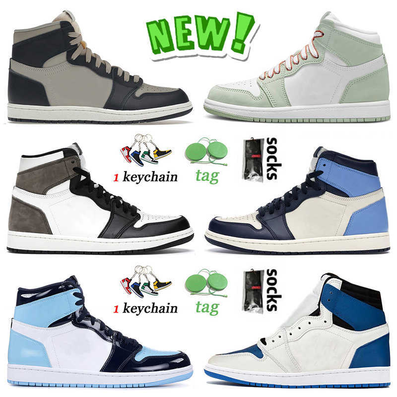 

2022 High Quality Jumpman 1 Mens Women Basketball Shoes 1s Georgetown Sea Dark Mocha Obsidian UNC Patent Fragment Denim Pine Green, B48 36-46 black toe