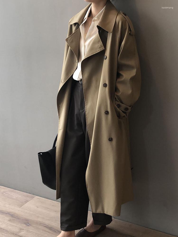 

Women's Trench Coats Autumn Women Loose Double Breasted Long Coat With Belt Casual Female Lapel Windbreaker Ladies Outwear, Khaki