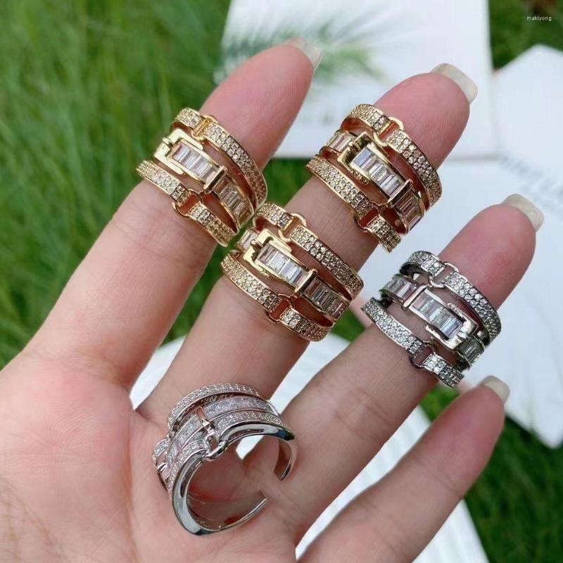 

Cluster Rings 5Pcs Gold/Silver Color Geometric Cuff Micro Zircon Shiny Open Adjustable Engagement Wedding Ring For Women