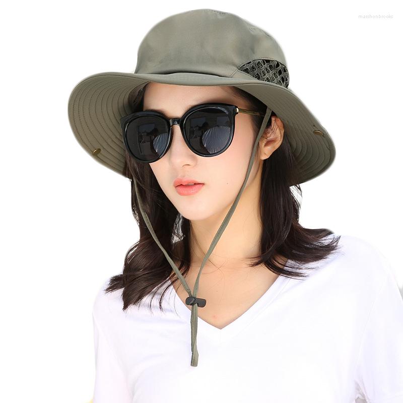 

Berets Sun Hat Men Bucket Hats Women Summer Fishing Cap Wide Brim UV Protection Flap Breathable Mesh Bone Gorras Beach, Beige