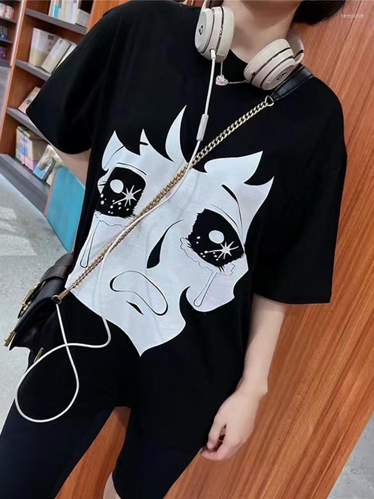 

Women' T Shirts Unisex Cottoncrying Girl Print Tshirt Short Sleeve Loose Women And Menblack Or Purple Casual O-Neck Pullover Tee Top