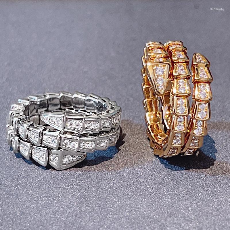 

Cluster Rings Selling S925 Sterling Silver Gold-plated Diamond Three Ring Snake Shaped Jewelry Gift For Men And Women's Party