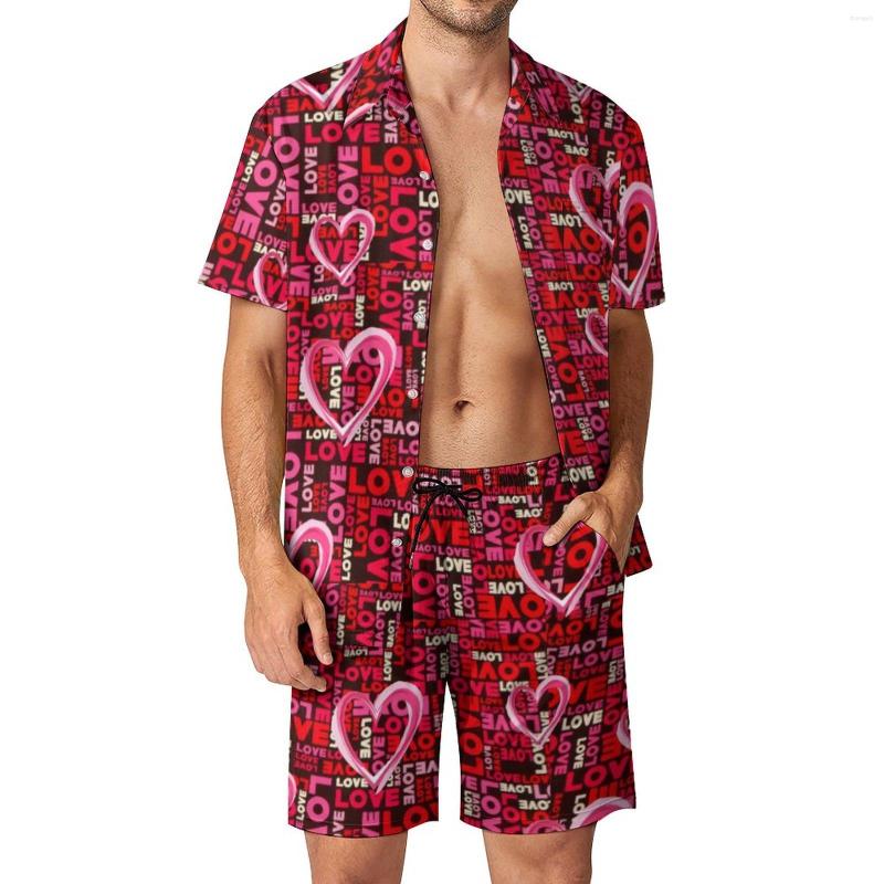 

Men's Tracksuits Red Heart Print Men Sets Cute Valentines Day Casual Shorts Summer Vintage Beach Shirt Set Short-Sleeved Big Size Suit Gift, Style