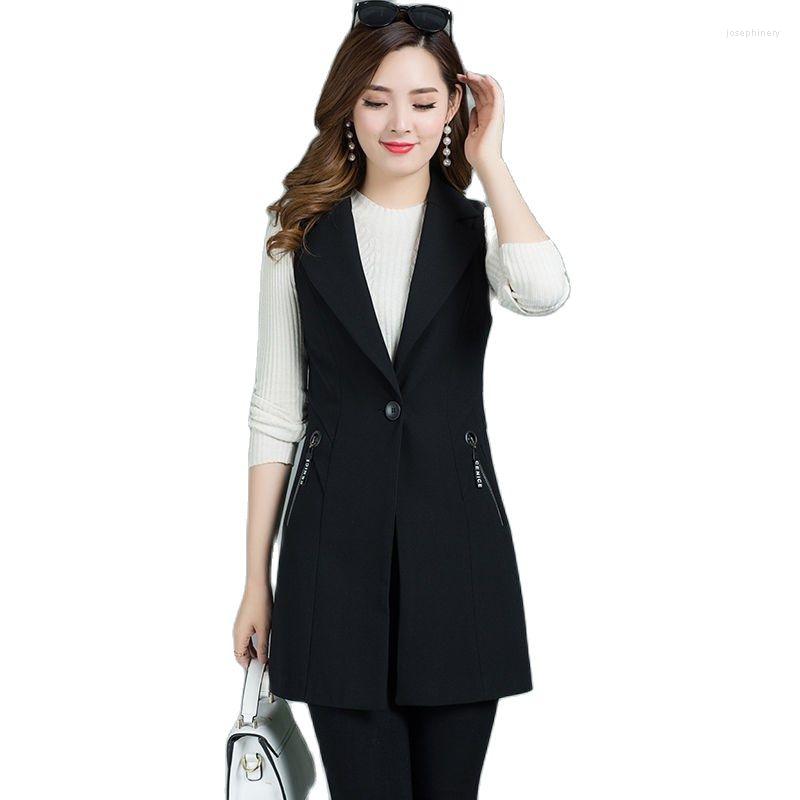 

Women's Vests Mid-Length Women Vest Sleeveless Black Blazer Waistcoat Jacket Female Elegant Spring Autumn Casual Outerwear Office Clothing