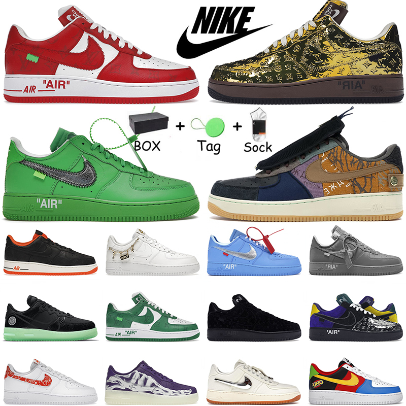 Louis Vuitton Nike Air Force Airforce 1 Low One Shoe Off White Travis Scott Casual Shoes By Virgil Abloh Black White Orange Skeleton Halloween Sneak