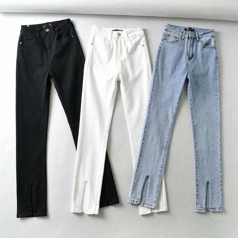 

Women's Jeans 2022 Latest Ins Homemade Korean Style Light Blue High Waist Elastic Tight Thin And Fork Denim Pants Summer Fashion, Picture