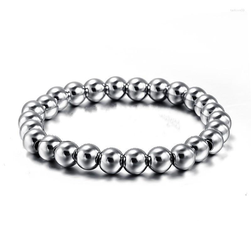 

Bangle 8MM Stainless Steel Beads Bracelet Fashion Men Women Stretchable Bead Bracelets High Quality