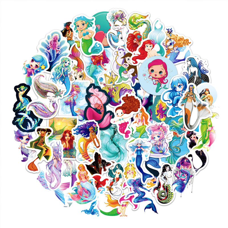 

50PCS/pack Cartoon Cute Mermaid Vinyl Stickers Book Laptop Guitar Motorcycle Luggage Skateboard DIY Decorative Decal, Multi colors