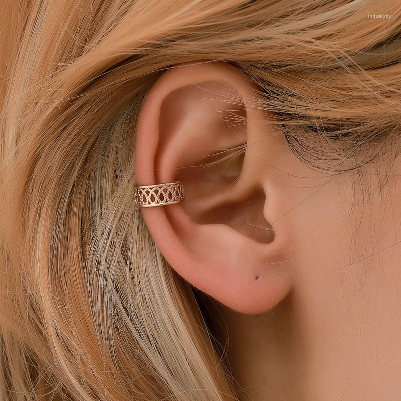 

Backs Earrings Small Earring Cuff Hollow Pattern Clip For Women Vintage Ethnic Simple Golden/White Climbers Jewelry
