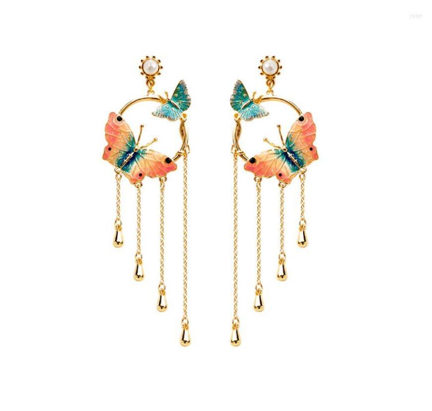 

Necklace Earrings Set CSxjd 2022 Enamel Two Butterfly Tassel Jewelry, Picture shown