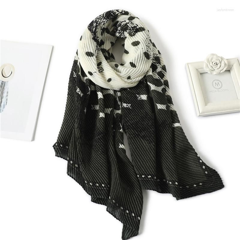 

Scarves Cotton Crinkle Scarf Women Print Horse Winter Autumn Warm Pashmina Shawl